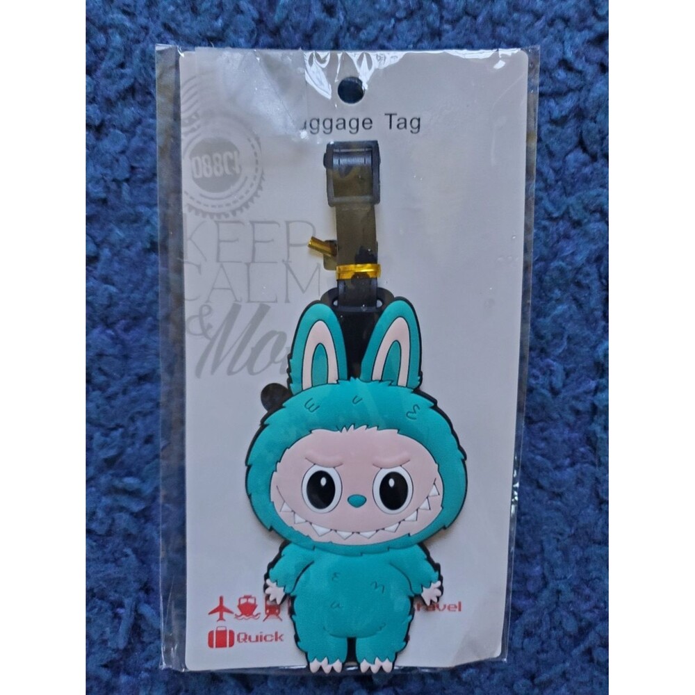 *NWT* Cute Teal Monster Bunny Luggage Tag Travel Accessory ID Holder
